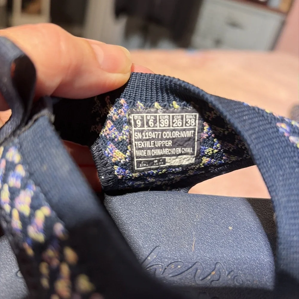 Skechers Yoga Foam Stretch Fit Navy Blue Knit Flex-Lite Sandals Womens Sz 9